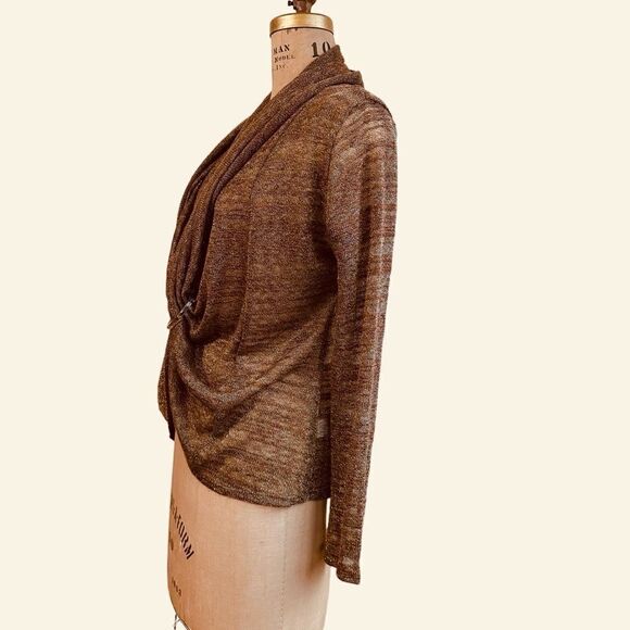 Y2K Unyx Brown sweater Twisted front metallic Gold fine knit top size medium - Picture 5 of 12